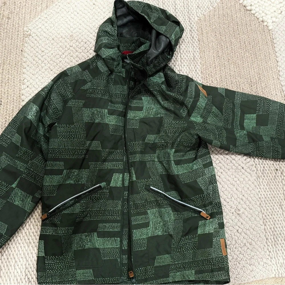 Children's Green Geo-Print Hooded Rain Jacket